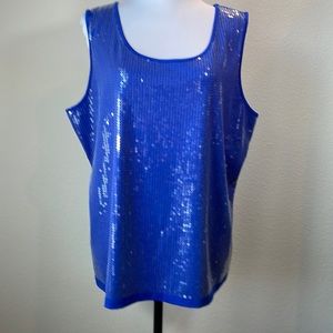 🆕🌸Joan Rivers Clear Sequin Front Blue Tank with Stretch Size 1X NWOT